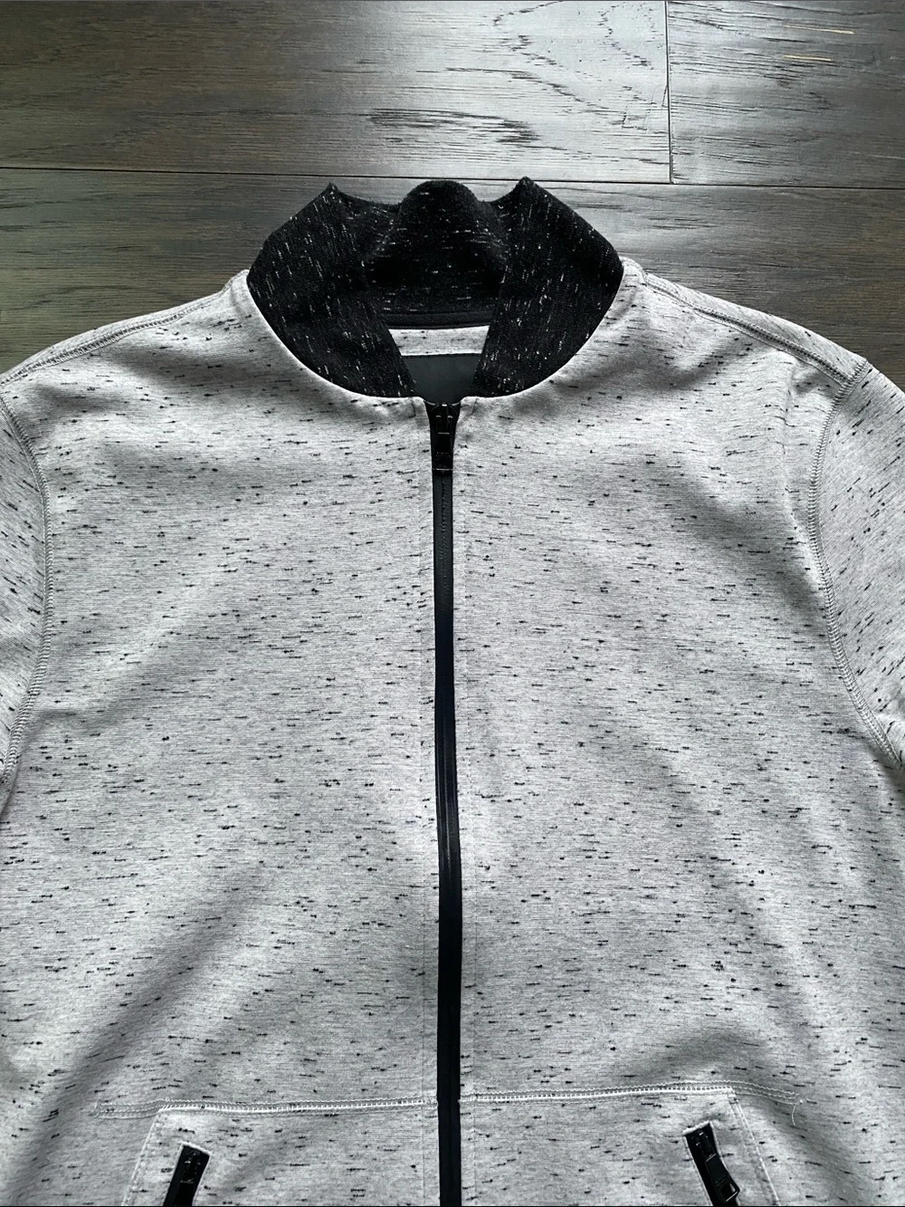 Banana Republic Light Gray Full Zip Bomber Jacket with Black Trim Mens Sz Large
